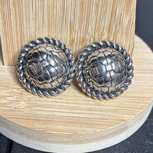 Vintage Signed FLP 1980's Silver Tone Statement Bold Clip-on Earrings